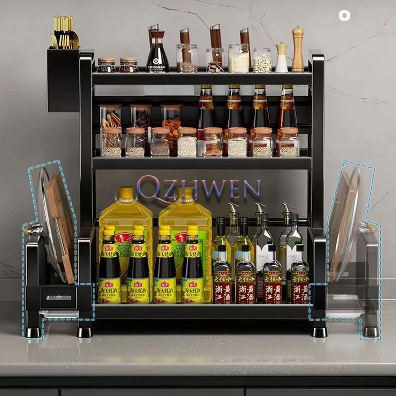 30cm Kitchen Storage Rack Floor Multifunctional Knife Condiment Shelf Household Large Capacity Multi-layer Shelf with Hook