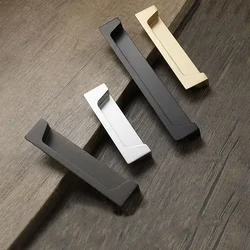 Zinc Alloy Recessed Folding Handle Grip Cabinet Drawer Pulls Cupboard Door Embedded Open Slot Sliding Door Knob Extended Handle