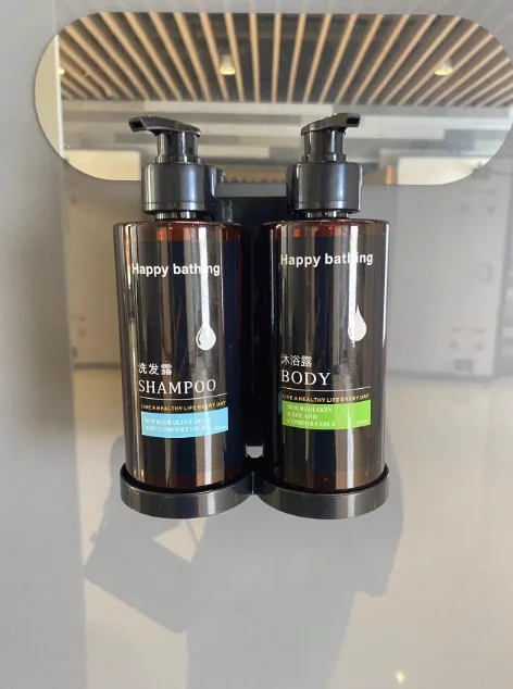 طقم موزع صابون غير مثقوب مثبت على الحائط مع تصميم حجرة معقم لليدين، مناسب للحمامات #3