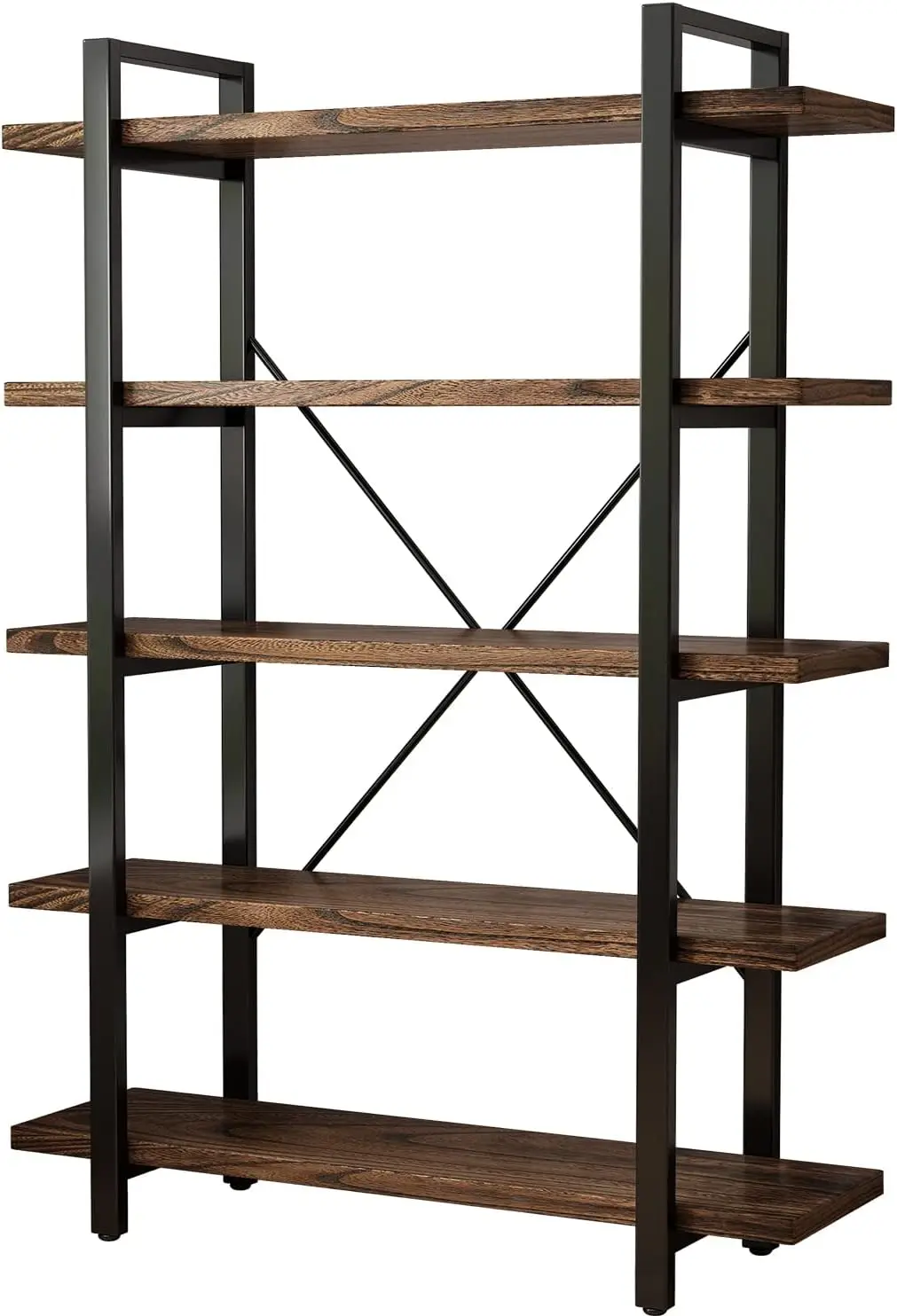 5-Tier Industrial Style Solid Wood Bookcase and Book Shelves Rustic Wood and Metal Shelving Unit Rustic Open Distressed Brown