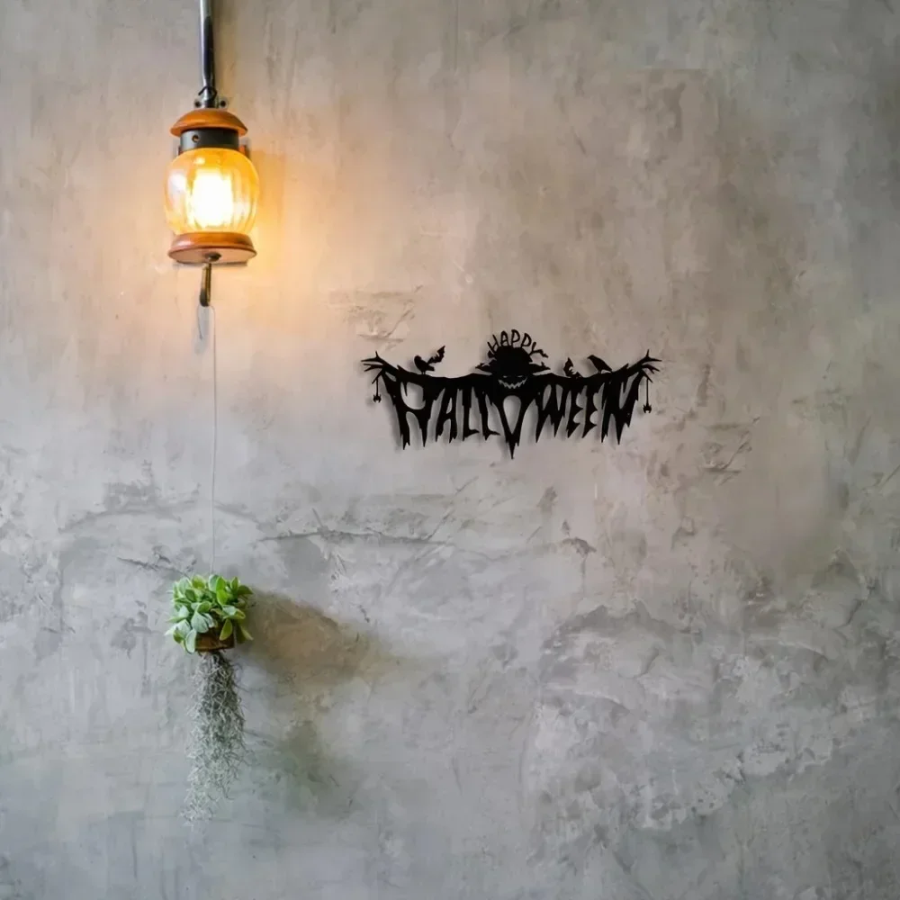 1 pieza de decoración elegante con tema de Halloween: arte de pared genial para la sala de estar interior. Estilo clásico negro con colgante de pared de metal