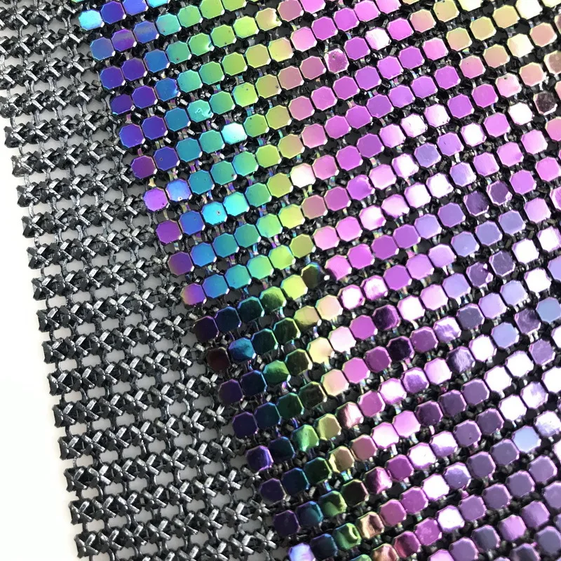 Black Iridescent Metal Aluminum Mesh Metallic Cloth Metallic Sequin Fabric Aluminum fabric metal net Women for Sexy Party Club