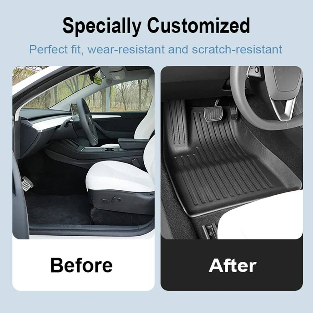 All Weather 3D Floor Mats For Tesla Model 3 Highland 2024 Front Rear Trunk Cargo Liner TPE Mat Anti-Slip Interior Accessories