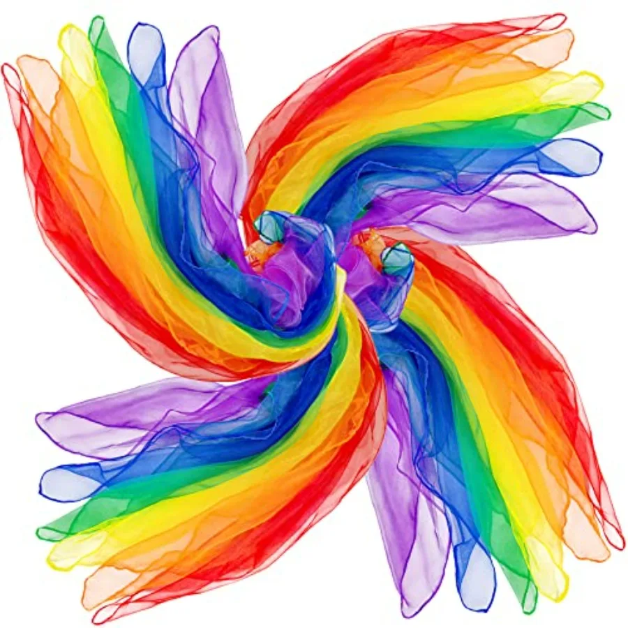 

Juggling Scarves for Play 24 Pcs Dance Music Scarfs Colorful Silk Actives Scarves Rhythm Band Scarves for Toddlers Movement 6 C