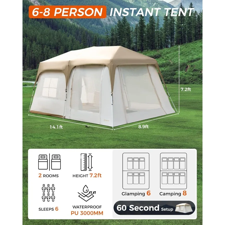 Кемпинговая палатка на 68 человек, устойчивая к атмосферным воздействиям, горячая палатка, большая семейная палатка с разделением для плиты, водонепроницаемая, ветрозащитная, для семейного кемпинга O
