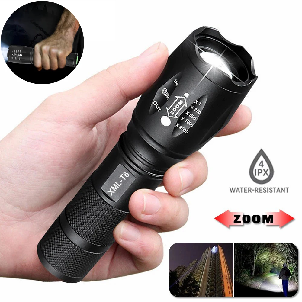 E2 High Powerful LED Flashlight Lantern Torch 18650 AAA Tent Work Lights Portable Camping Supplies Fishing Tactical Flash Light