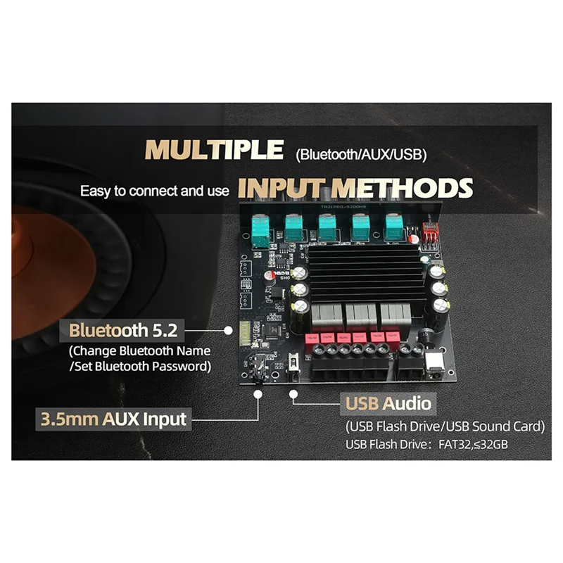 -MEOF nuevo S200HS Bluetooth 5,2 Subwoofer placa amplificadora Digital 2,1 canales 100W + 100W + 200W amplio voltaje 12-24V estéreo Hifi