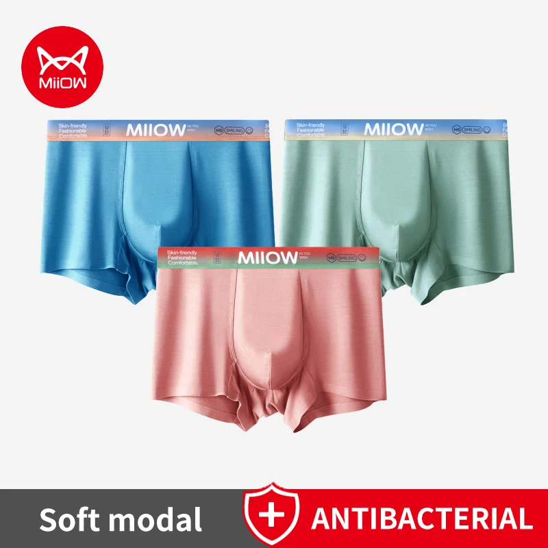 

MiiOW 3Pcs Silky Modal Men's Panties Man Underwear Sexy Seamless Man Gradient Color Boxers Antibacterial Cotton Boxer Underpants