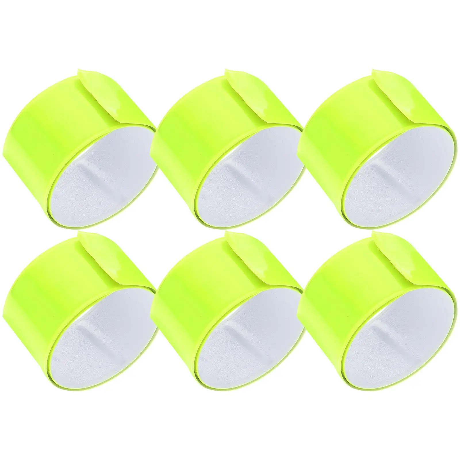 6 Pcs Reflective Armband High Visibility Bands Wristbands Night Run Reflectors PVC Bracelets Green Random Backside Suitable