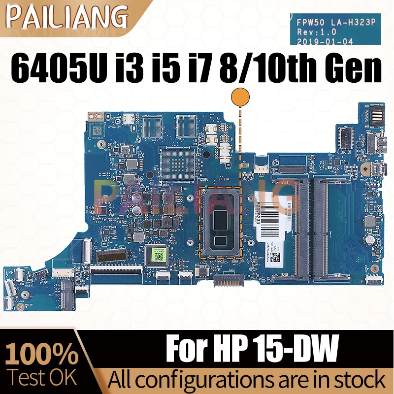 For HP 15-DW Laptop Mainboard LA-H323P 6405U i3 i5 i7 8/10th Gen L51986-601 L51985-601 L68076-601 Notebook Motherboard Full Test