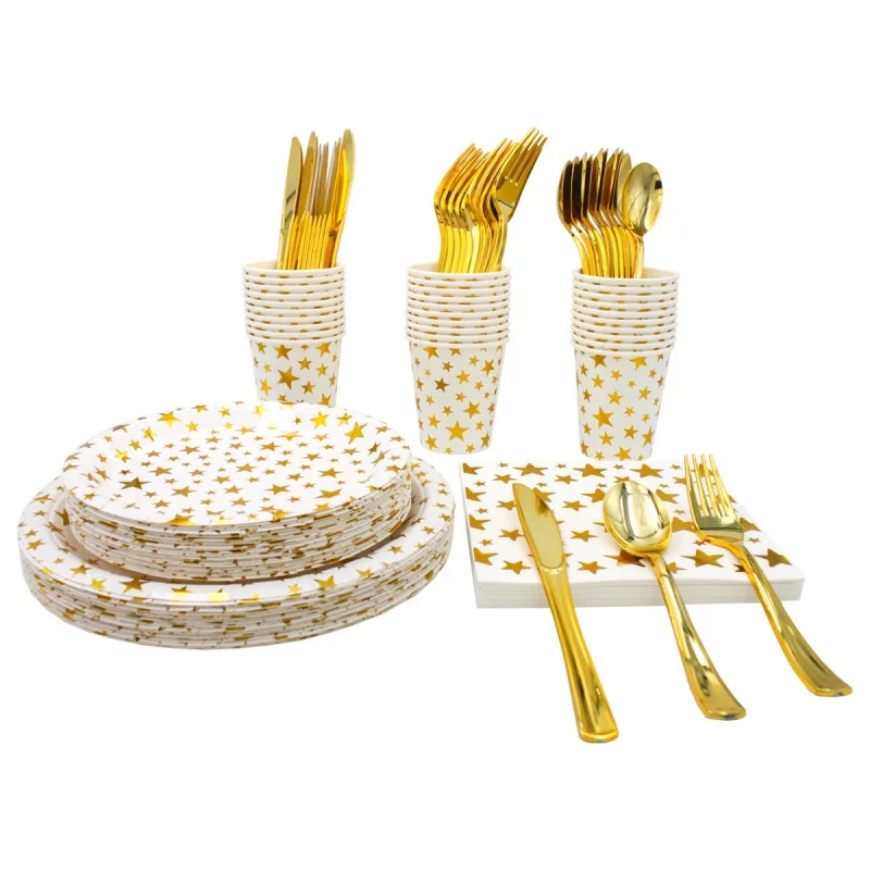 

Five-Pointed Star Hot Gold and Silver Birthday Theme Party Suit Napkin Paper Cup Paper Pallet