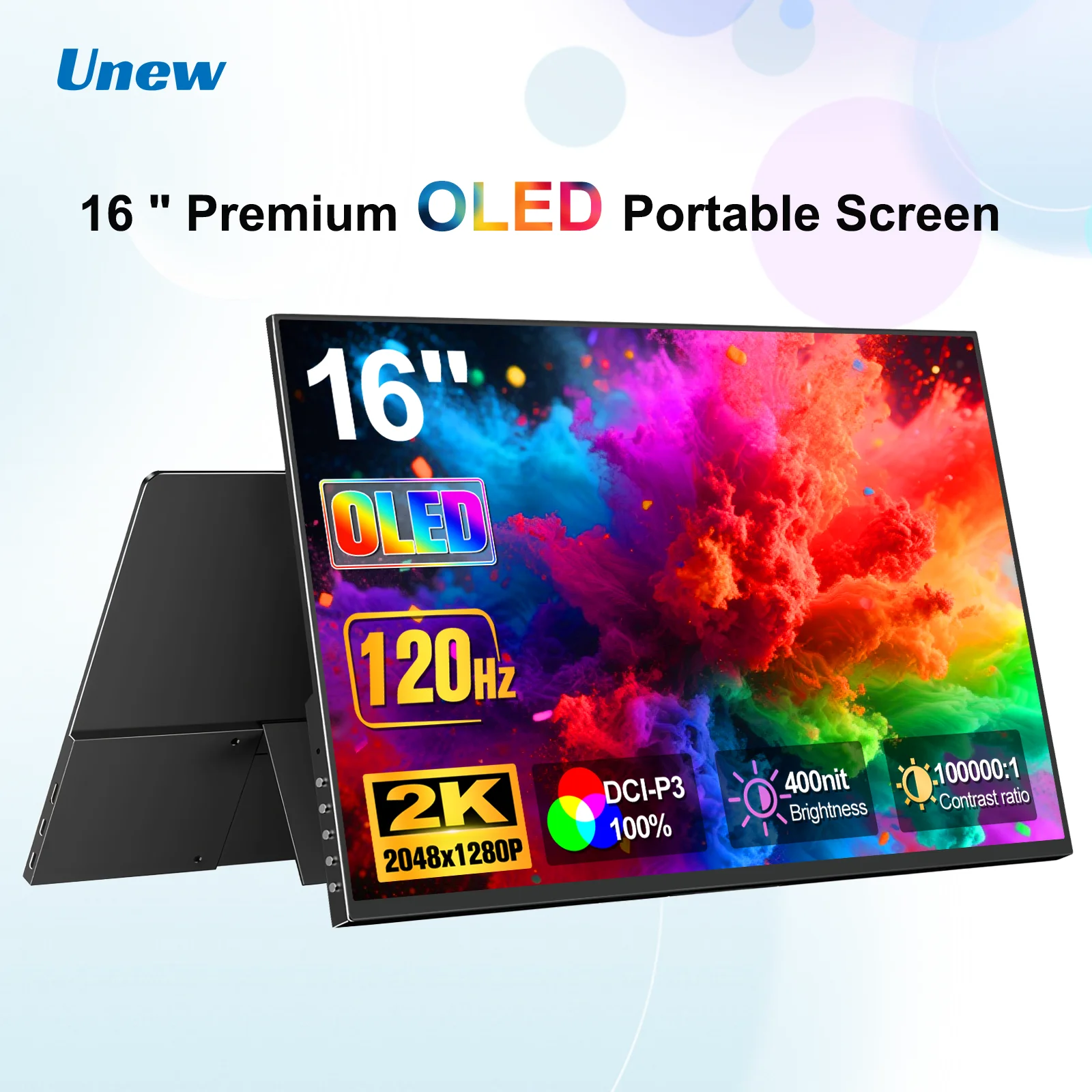 Unew 16 2K 120Hz OLED Portable Monitor 20481280 External Screen for Laptop PS Switch Second Office Computer Display
