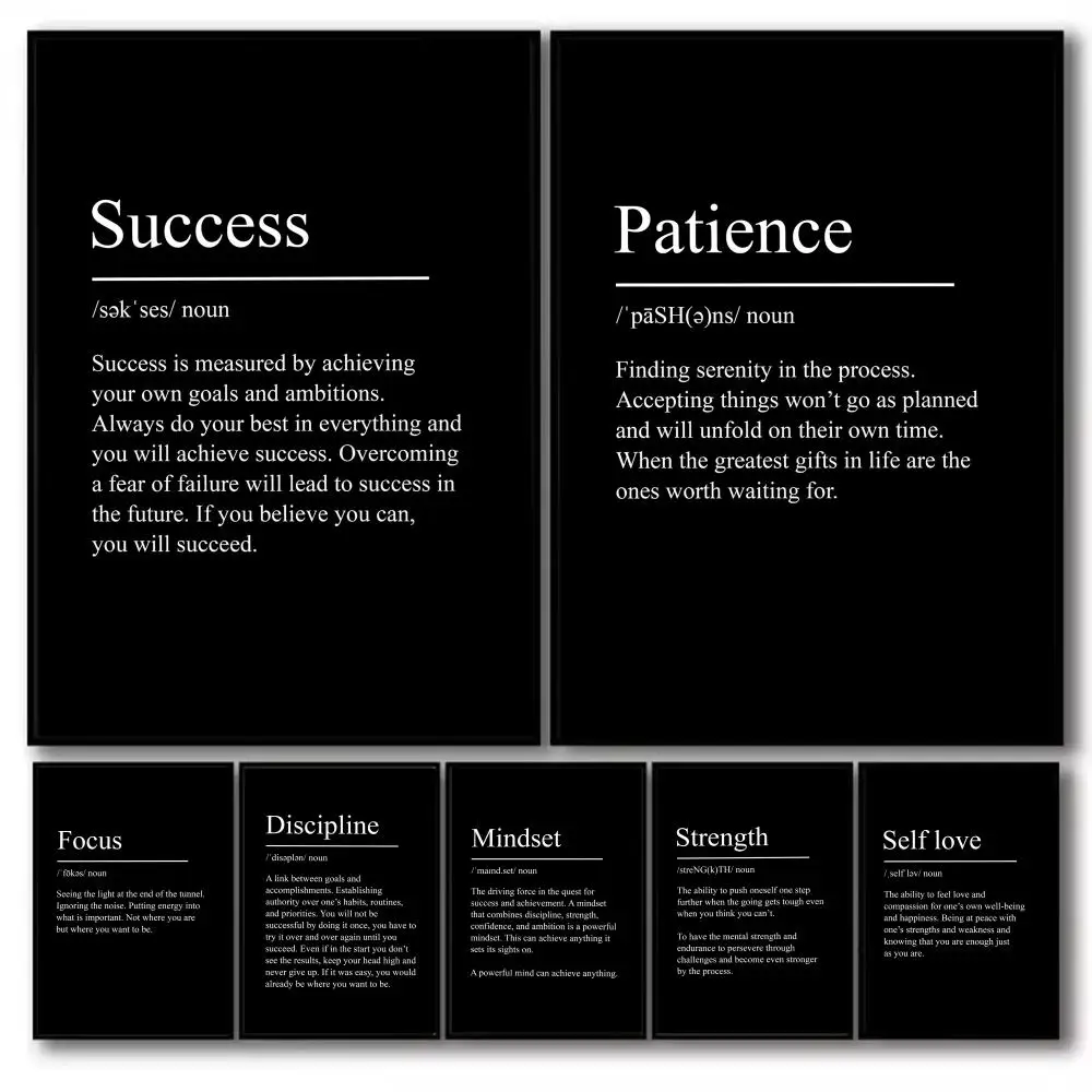 Discipline Motivational Terms Painting Calligraphy Frameless Canvas Poster Wall Art for Room Home Decor Anti-Wrinkle