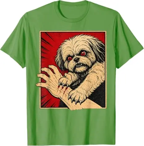 Shih Tzu Halloween Scratch Horror Vintage Spooky Dog Lover T-Shirt Y2k Angry Puppy Graphic, Creepy Dog Owner Vintage Tee Horror