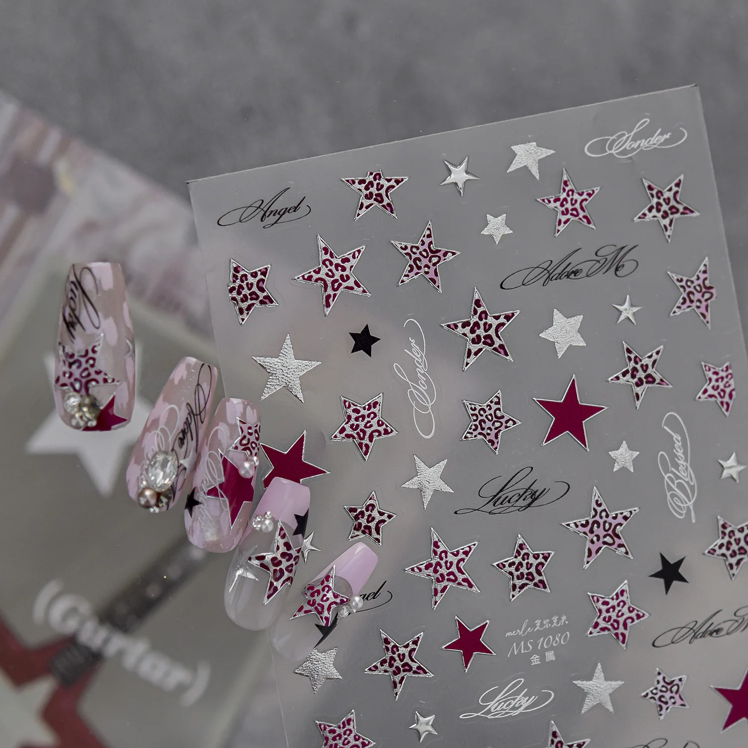 Cool Y2K Stars Nail Stickers Leopard Pattern Stars Retro Handwritten Letter Pattern Nails Accessories Self Adhesive Nail Sticker