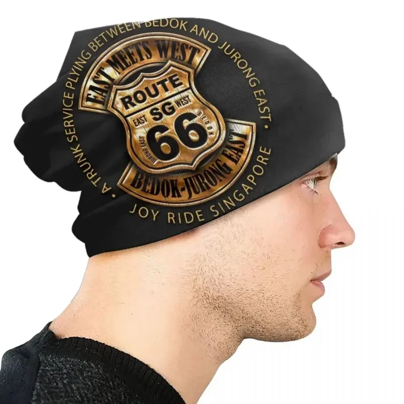 Route 66, motocyklista, rejs amerykański, autostrada, czapka typu beanie, czapka Bonnet Femme, czapki z dzianiny, czapki outdoorowe Skullies