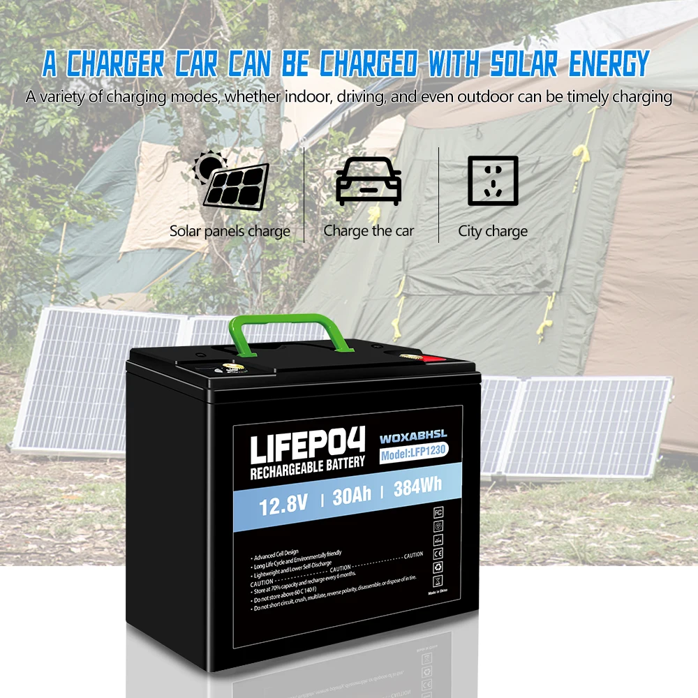 12V 30Ah Lithium Battery LiFePO4 Rechargeable with BMS 4000+ Cycles Deep Battery for Scooter, Electric Wheelchair, Built-in BMS