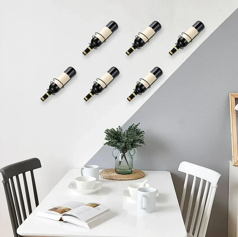 Pack Of 6 Wall Mounted Wine Racks - Red Wine Bottle Display Holder With Screws, Metal Hanging Wine Rack Organizer