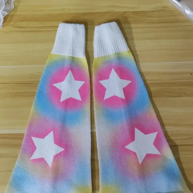 Y2k لطيف هريرة Harajuku الأصفر ستار جوارب السيقان اليابانية Kawaii الجوارب غطاء للقدم النساء أكمام الساق الفتيات الركبة كم