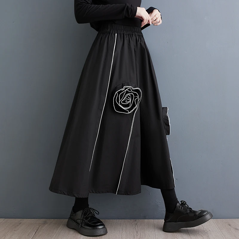 

Новая весенняя свободная художественная ручная вышивка с 3D цветочной лоскутной юбкой, комплект из двух предметов, универсальный комплект миди из хлопка с высокой талией...