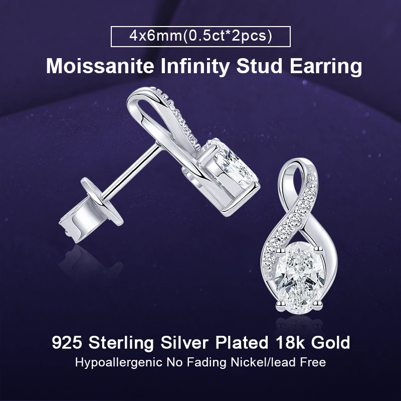 

IOGOU 4x6mm Oval Cut D Color Moissanite Infinity Stud Earrings for Women 925 Silver Original Wedding Jewelry Luxury Accessories