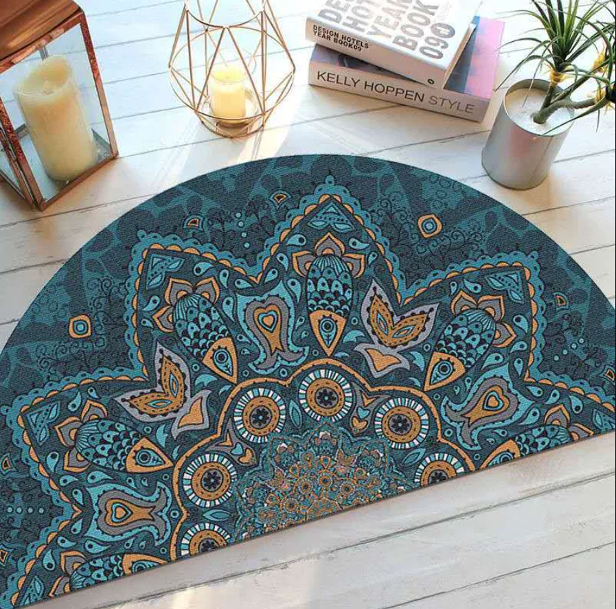 

Half Round Ethnic Strong Water Absorbent Bath Mats Entrance Doormat Anti Slip Floor Mat Boho Style Bedroom Carpet Bathroom Rugs