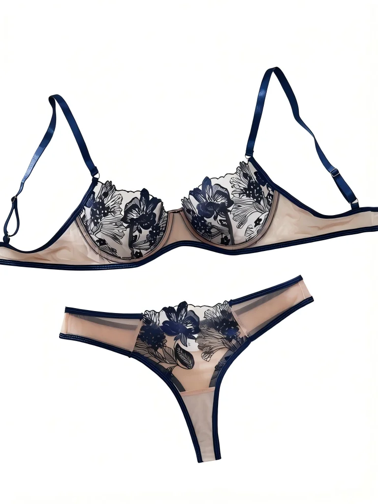 Image of Elegantes blaues, sexy Nachthemd mit Bügel-BH, Unterwäsche-Set für Party, Club, Nacht, Damen, ultradünnes Unterwäsche-Set