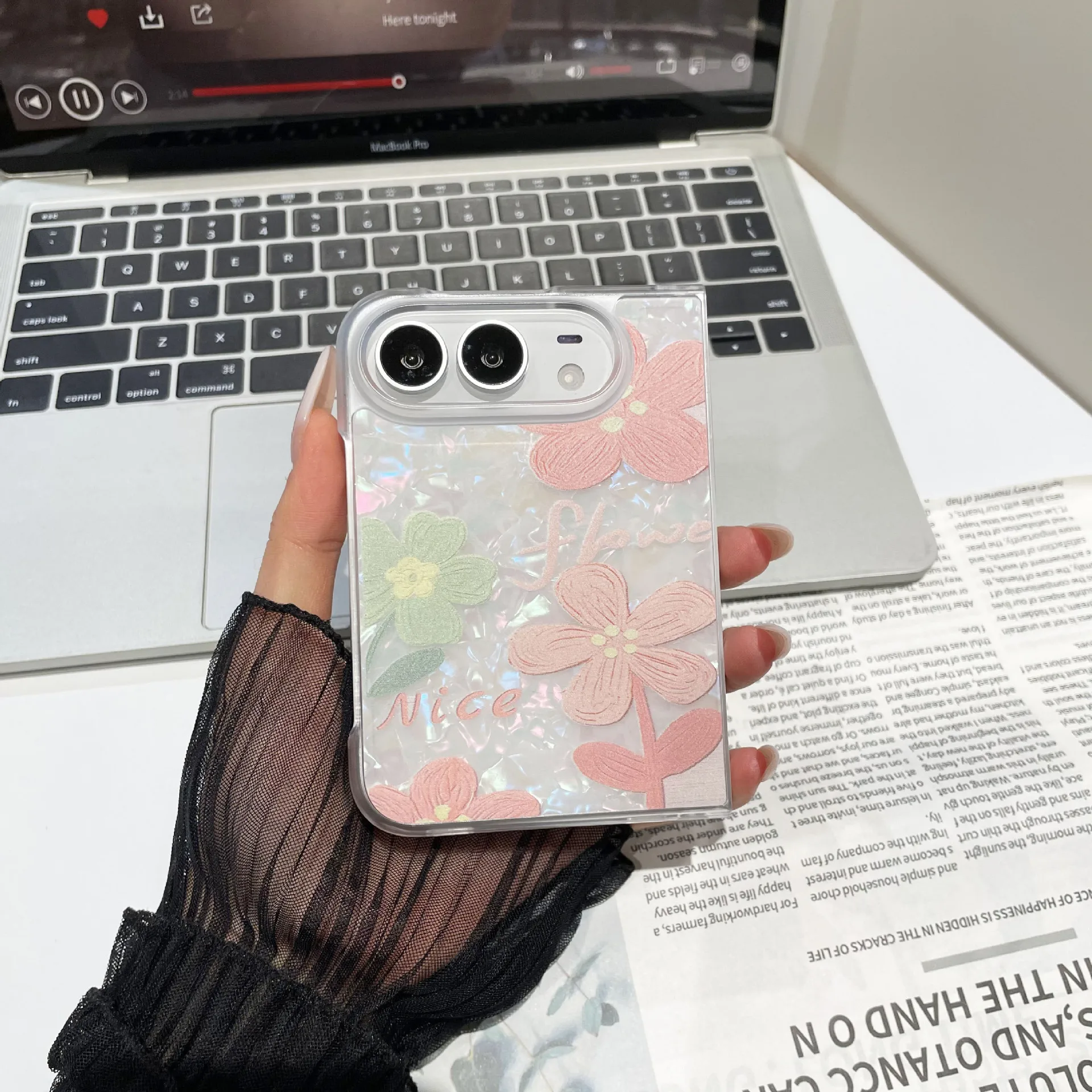Applicable to iPhone18FOLD mobile phone case ins wind shell pattern flower all-inclusive anti-drop folding screen Apple Ultra