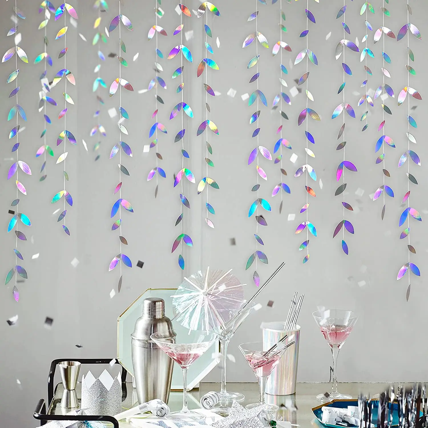 Iridescente foglia di carta fiocchi di neve ghirlanda sirena compleanno Tea Party foglie appese stella Streamer natale capodanno Banner decorazione