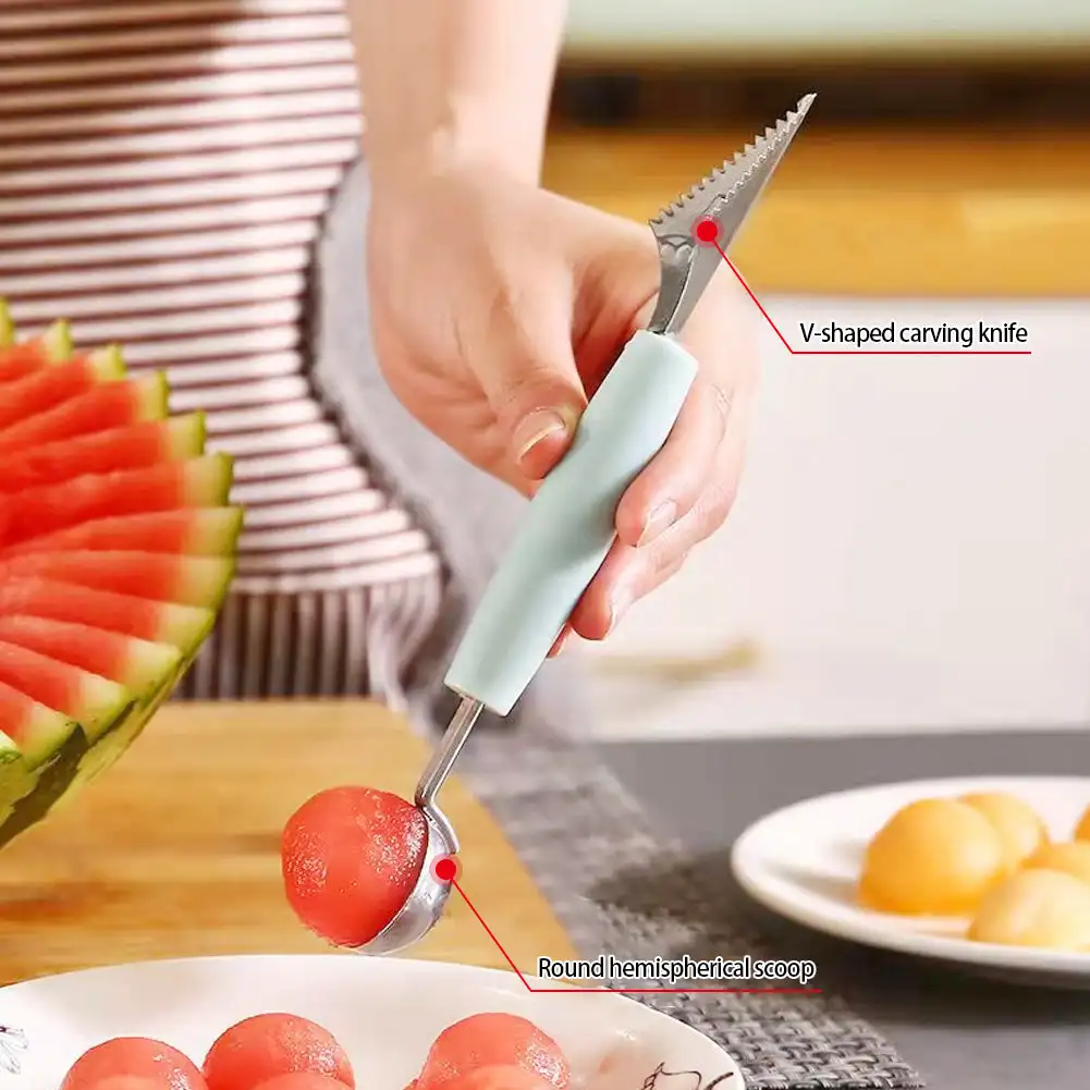 Double-Head Stainless Steel Fruit Platter Ball Digger Corrugated Carving Knife Fruits Cutter Spoon Fruit Carving Device