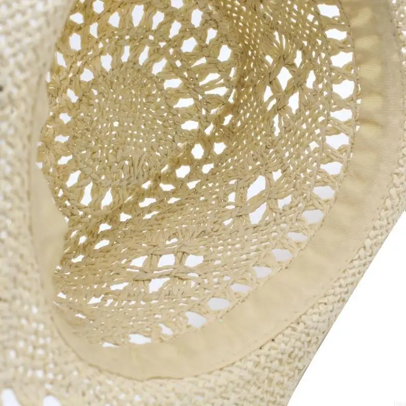 

P88A Hollow Out Cowboy Hat Wide Brim Cowgirl Straw Sun Hat Musical Festival Women Hat