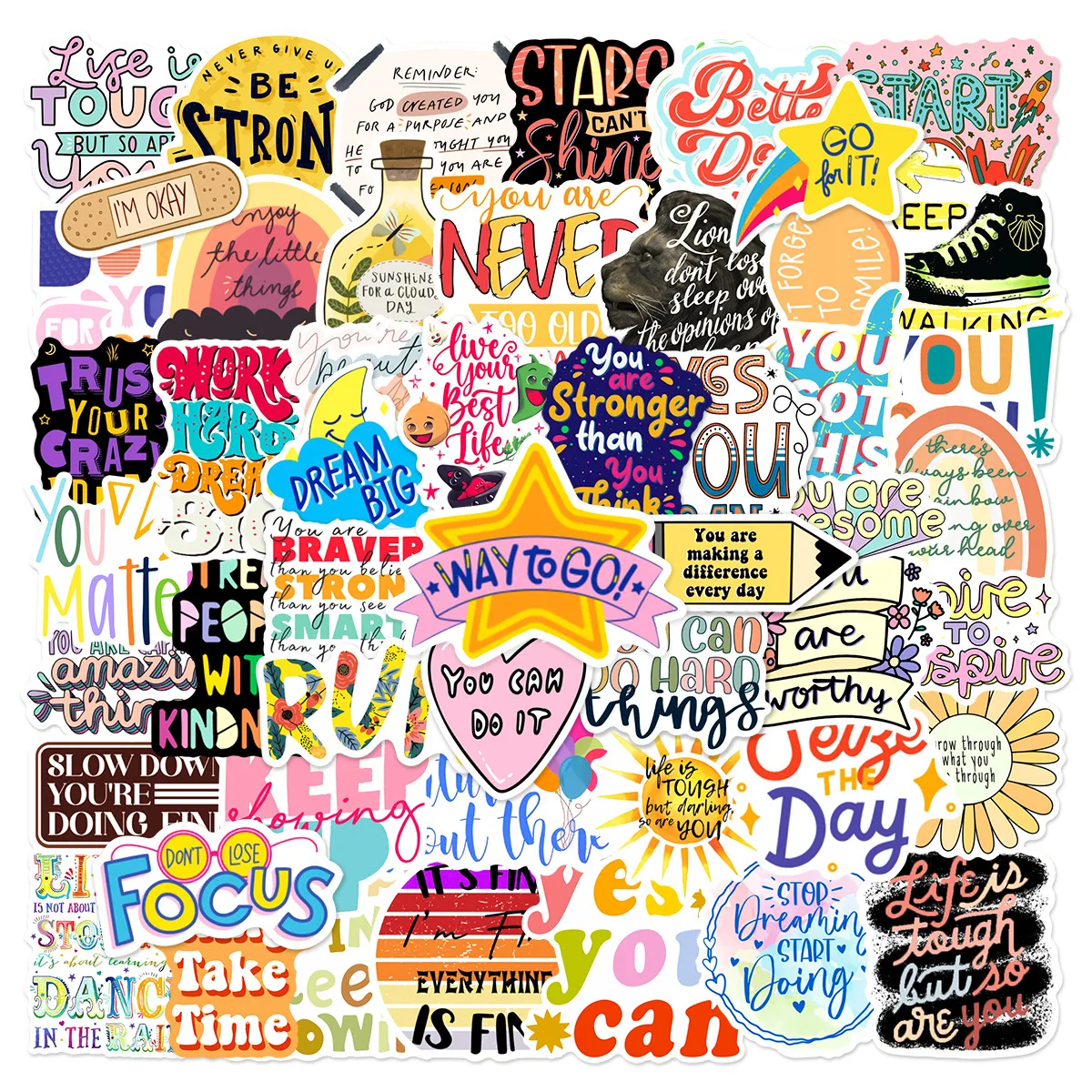 50 Stück Inspirierende Englische Graffiti-Aufkleber für Wasserflaschen, Laptops, Handys, Fahrräder, Gepäck, Skateboards