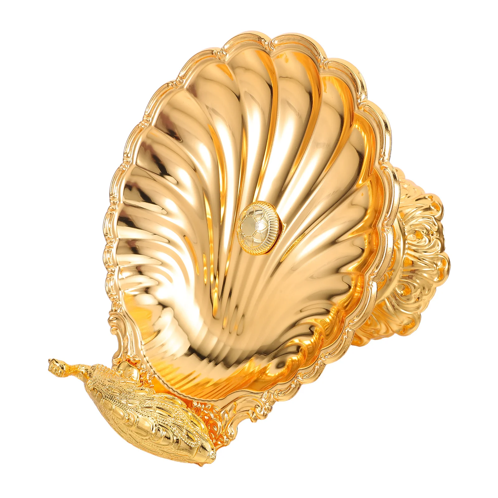 

Decorative Vintage European Fruit Serving Tray Peacock Shell Inspired Metal Plate for Snacks Desserts Appetizers Candy Dry