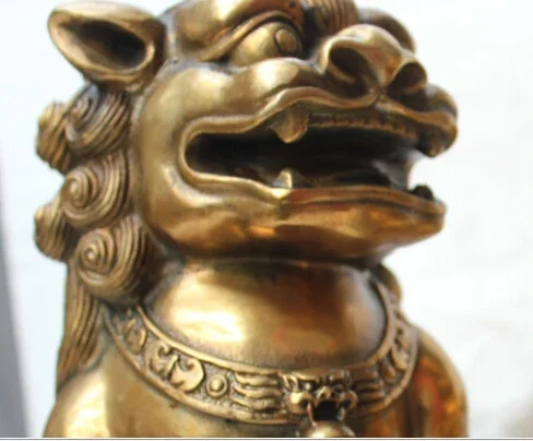 100% China folk Culture Brass bronze statue Foo Dog Lion Auspicious Statue pair