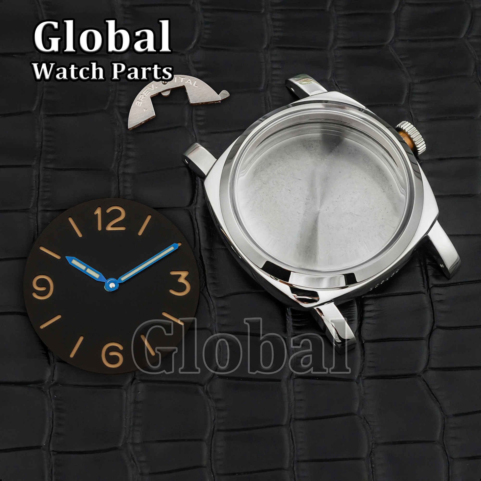 for PAM 6152 Stainless Steel Vintage 47mm Watch Case 39mm Dial Hands 10ATM Waterproof Case Fit ETA 6497/6498 ST3600 Movement