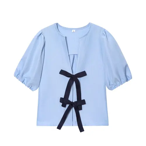 Imagen 2 del producto BSAY Academy estilo dulce suelto burbuja manga corta 2025 novedad de verano ropa de mujer adelgazante arco camisa con cuello en V