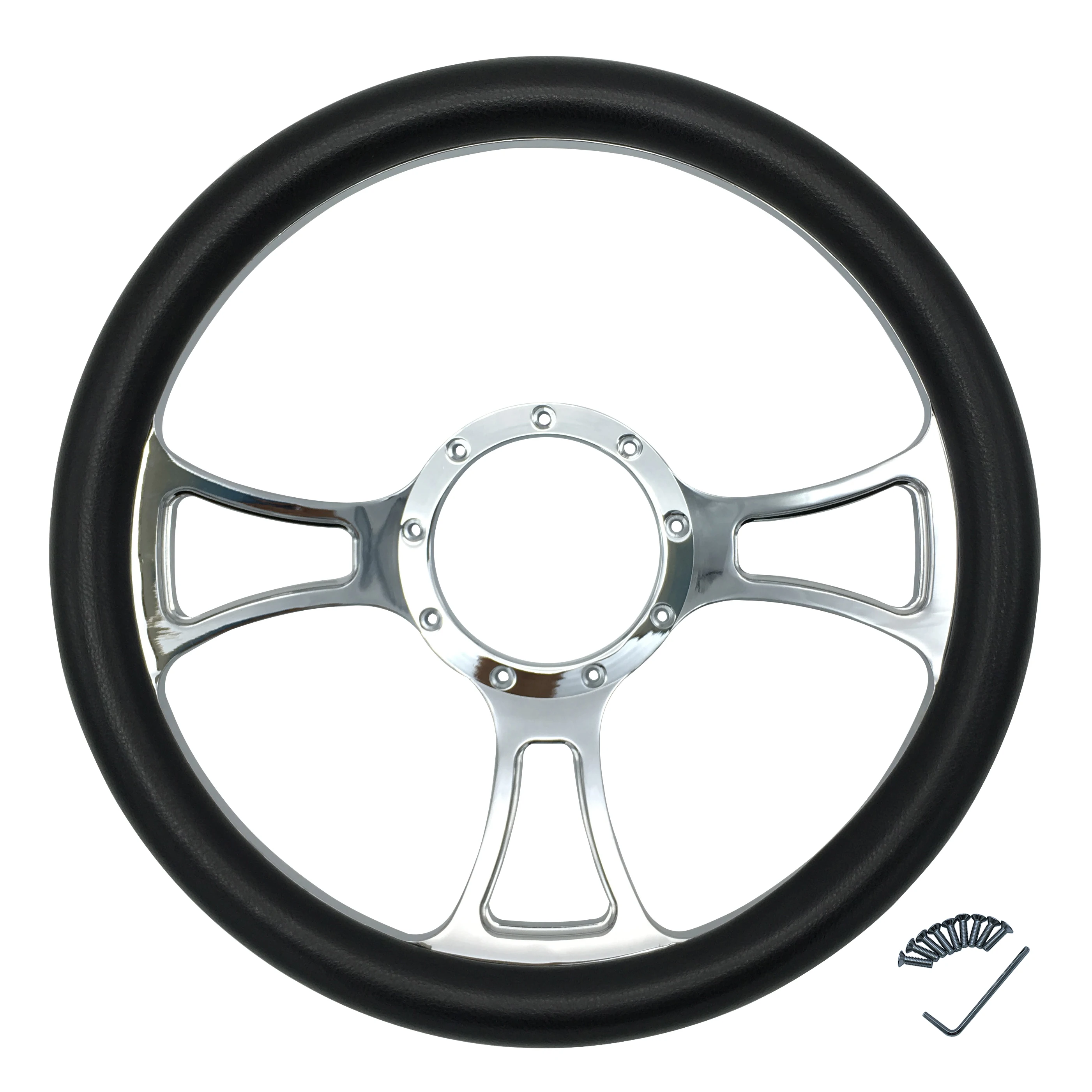14-Inch polished black half-wrapped billet steering wheel