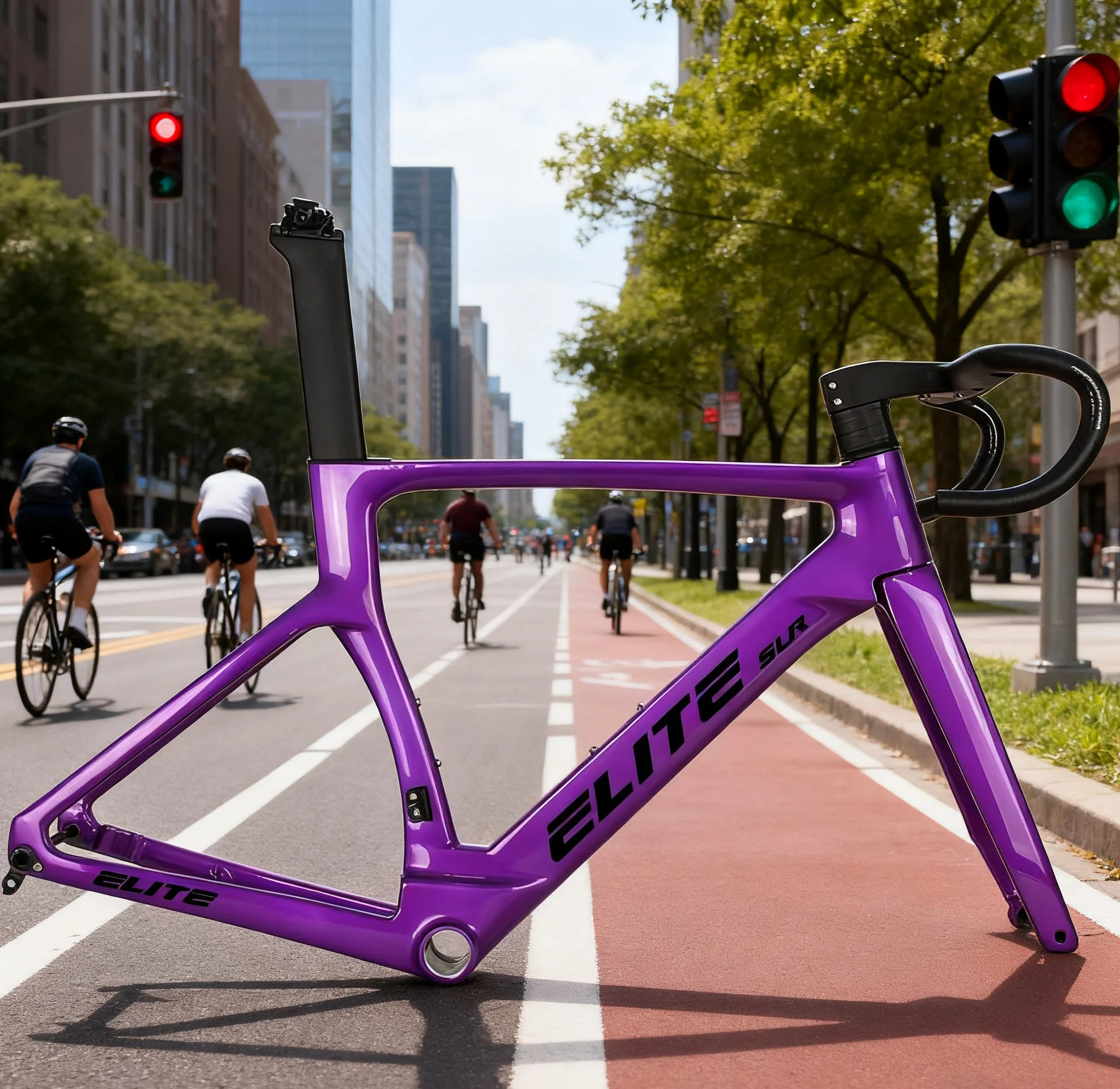 

Elite T800 Carbon Road Bike Frame All Internal Cable Disc Brake Road Bicycle Frame with Integrated Handlebar Thru Axle 15 Colors