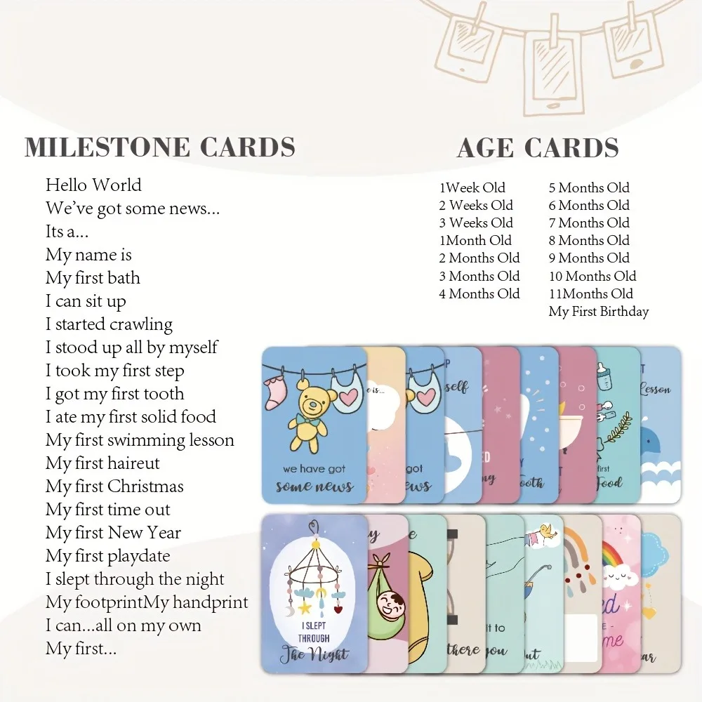 50pcs Milestone Cards Set With 18 Stickers | Matte Anti-Glare Photography Backgrounds For Newborns | Shower Gift
