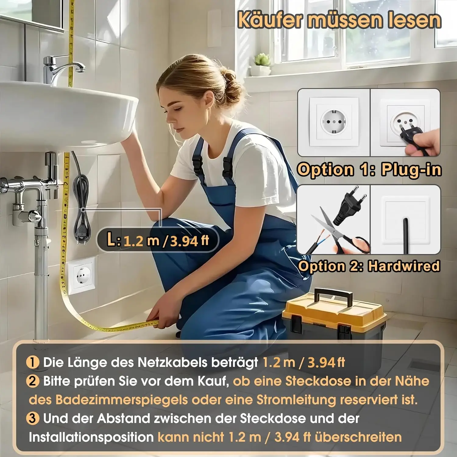 45x60cm Badezimmerspiegel, Badezimmerspiegel mit Hintergrundbeleuchtung, Spiegel mit LED-Licht, Touch-Schalter und 3 dimmbaren Farben – Detail 6