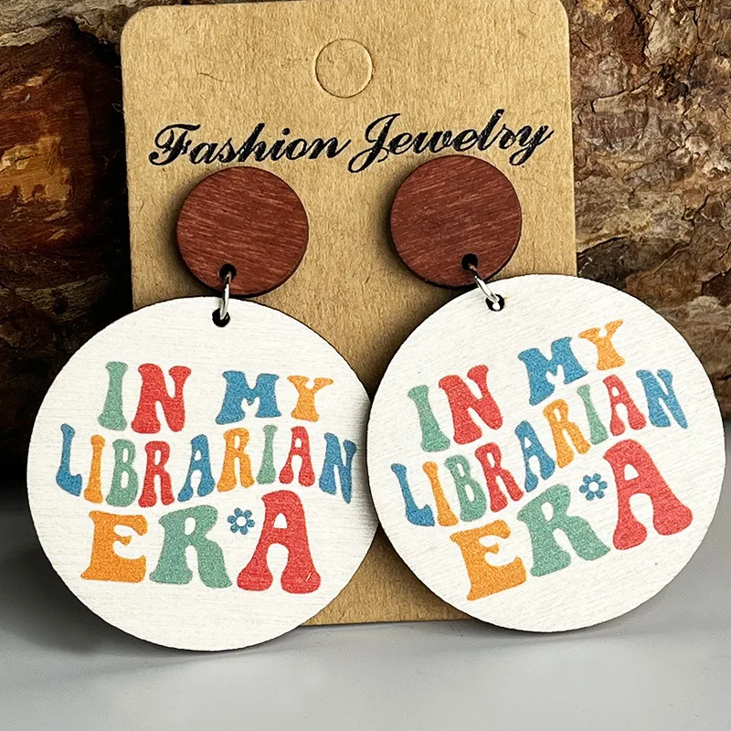 New Teacher Gift School Teacher Earrings Librarian Principal Student Earrings Sun Flower Wooden Colored Letter School Earrings