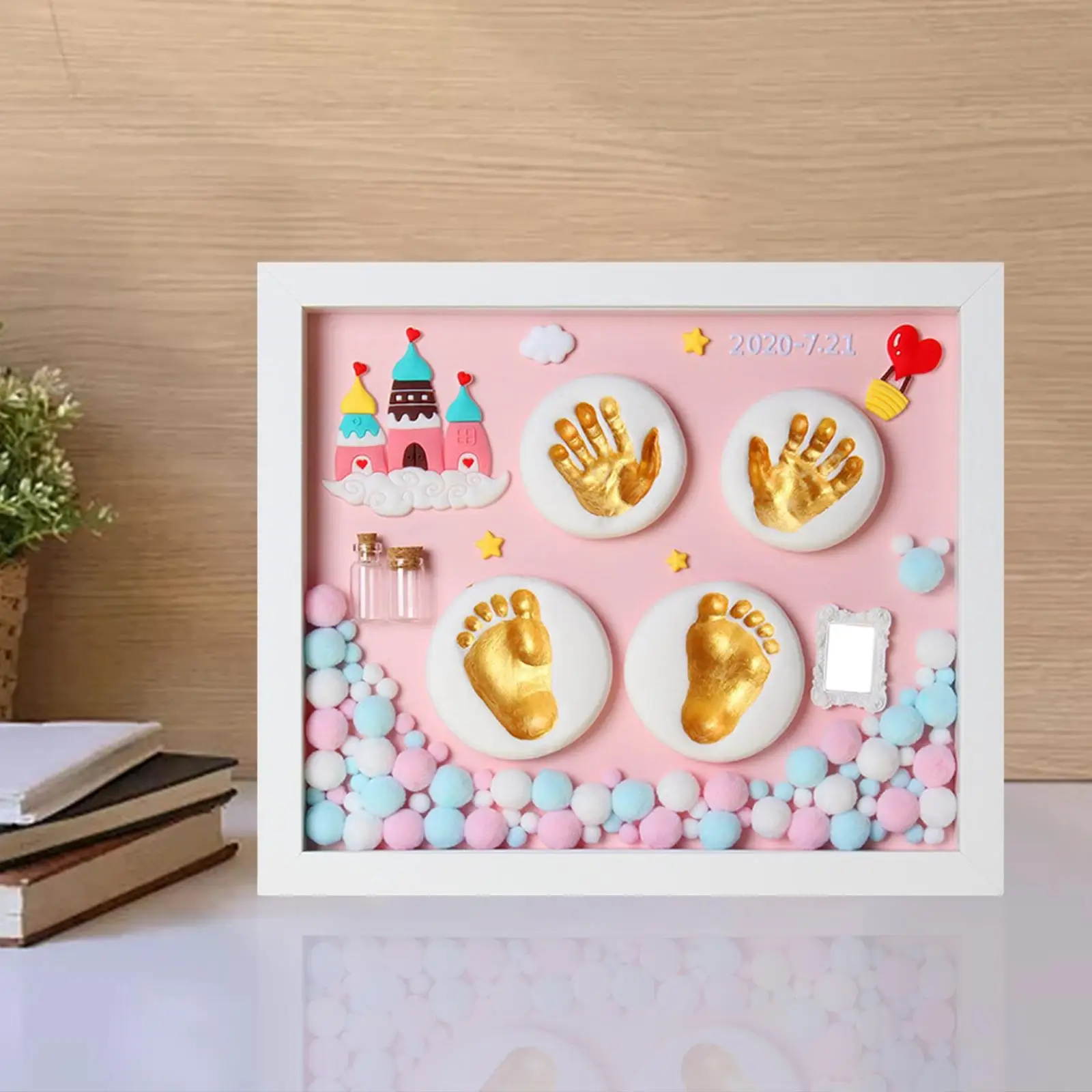 Baby Picture Photo Frame Footprint & Handprint Kit Nursery Room Newborn Keepsake for Holiday Nursery Decor Shower Kids Gift