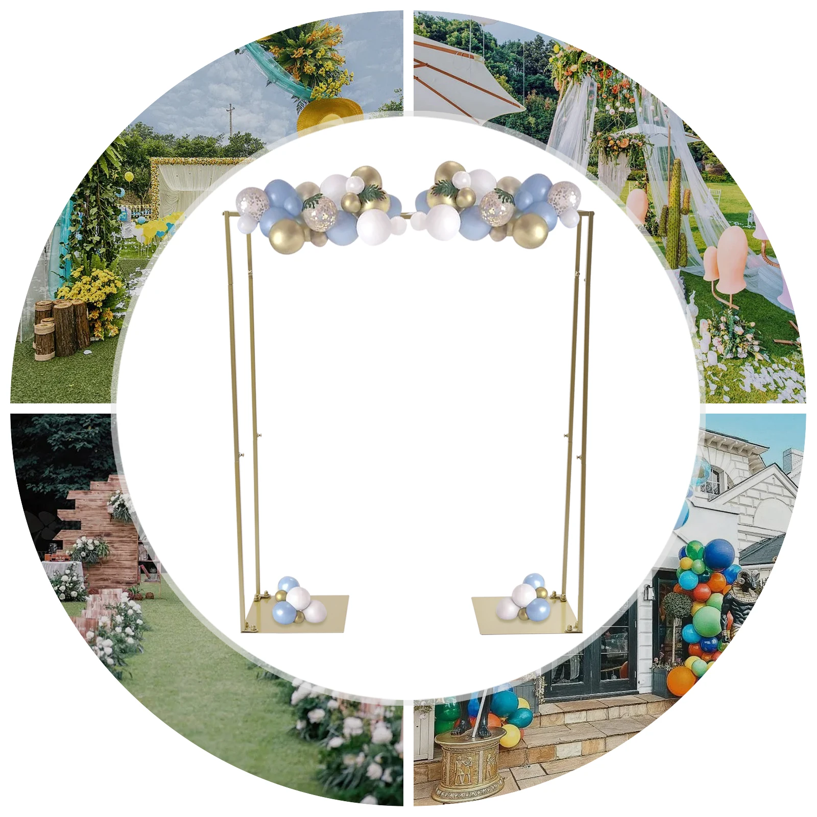 Romantic Square Wedding Stand Flowers Garden Arch Tulle Balloons Backdrop Stand Venue Decor Metal