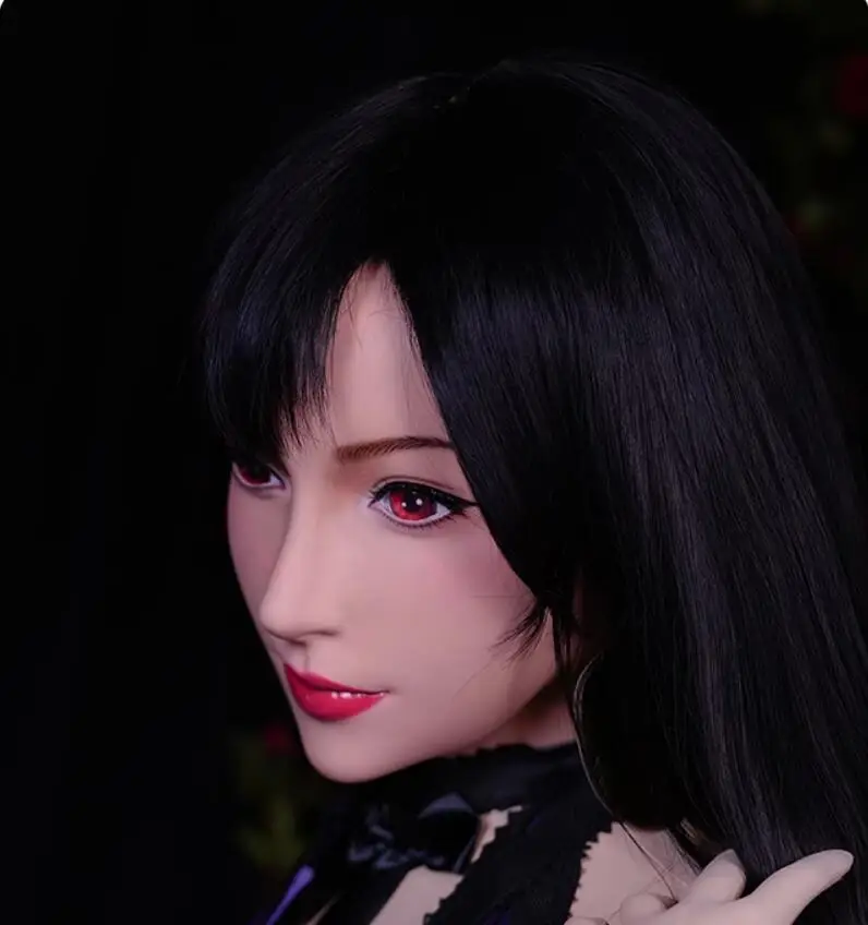 

(Tifa) Crossdressing Full Head Silicone Cosplay Kigurumi Male To Female Mask With Fake Eyes Transgender Drag Queen