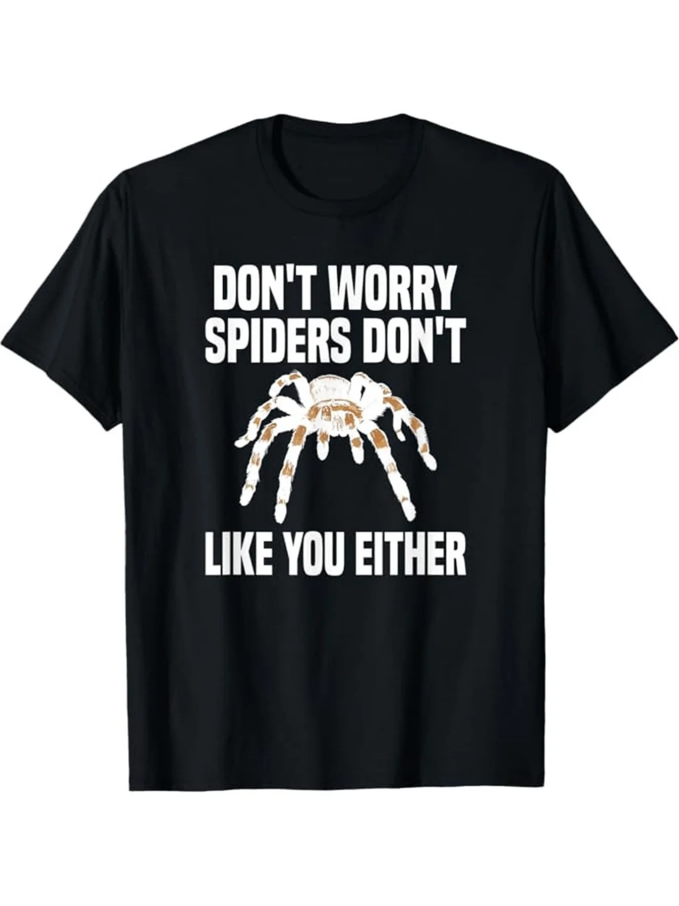 Mens Retro Tarantula Spider Graphic Tshirt Dont Worry Spiders Dont Bite Humorous Design Moisturewicking for Halloween & Christmas Classic Black Allseason Casual Wear Statement Sh Parties Beach & Sports Outdoor Clothing|All-Season Casual Wear