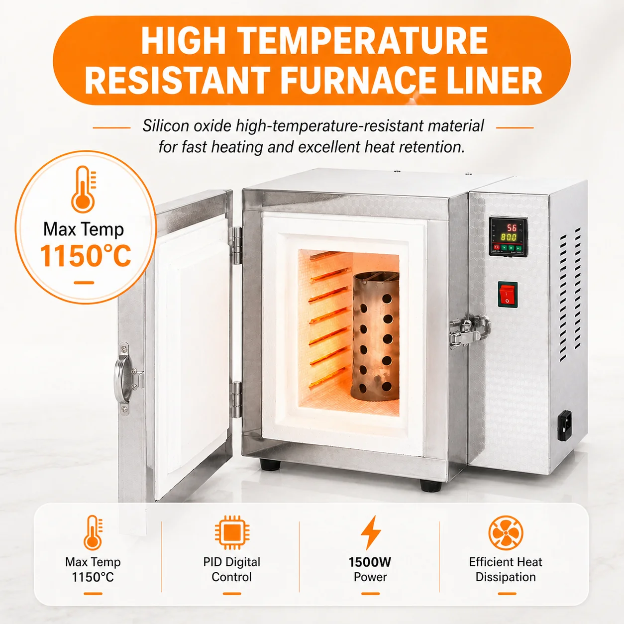 TOOLTOS 1500W High Temperature Jewelry Casting Burnout Furnace Oven for Wax Mold Lost Wax Casting