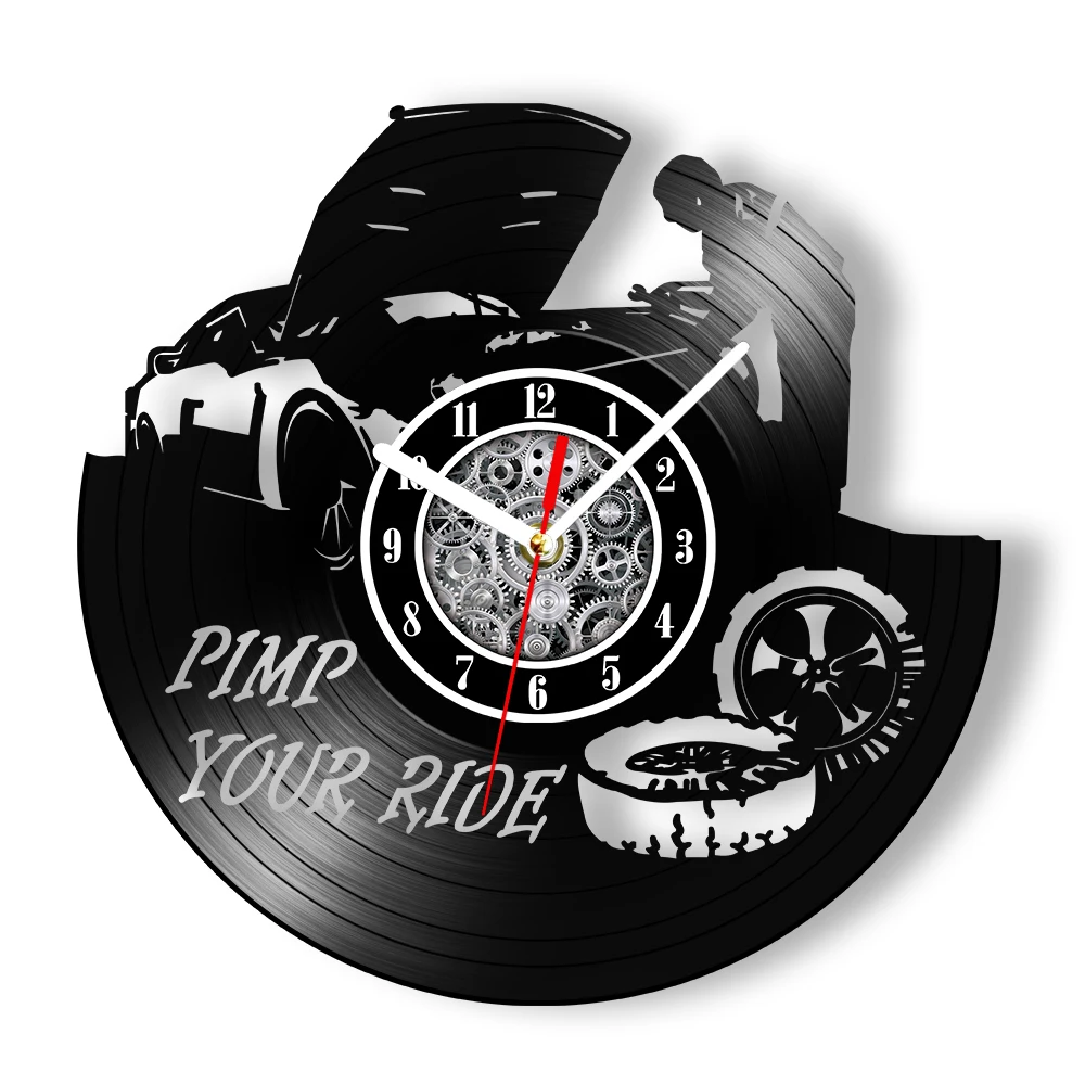 Pimp Your Ride Garage Sign Vinyl Record Wall Clock Mechanic Car Repair Service Wall Decor Handicraft Art Retro Music Album Clock