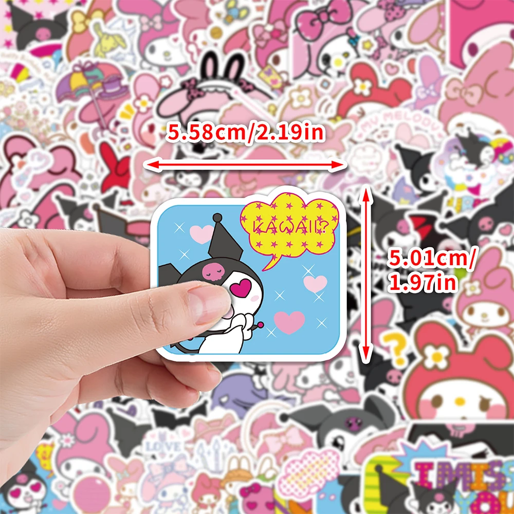 10/30/50/100 pçs sanrio anime minha melodia kuromi adesivos bonito dos desenhos animados decalques para crianças brinquedo diy garrafa de água telefone notebook decalques