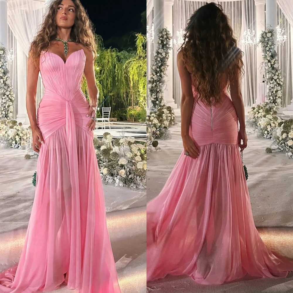 

Customized Elegant Chiffon Mermaid Evening Dress Simple Sweetheart Prom Dresses Luxury Sweep Train Special Occasion Gowns