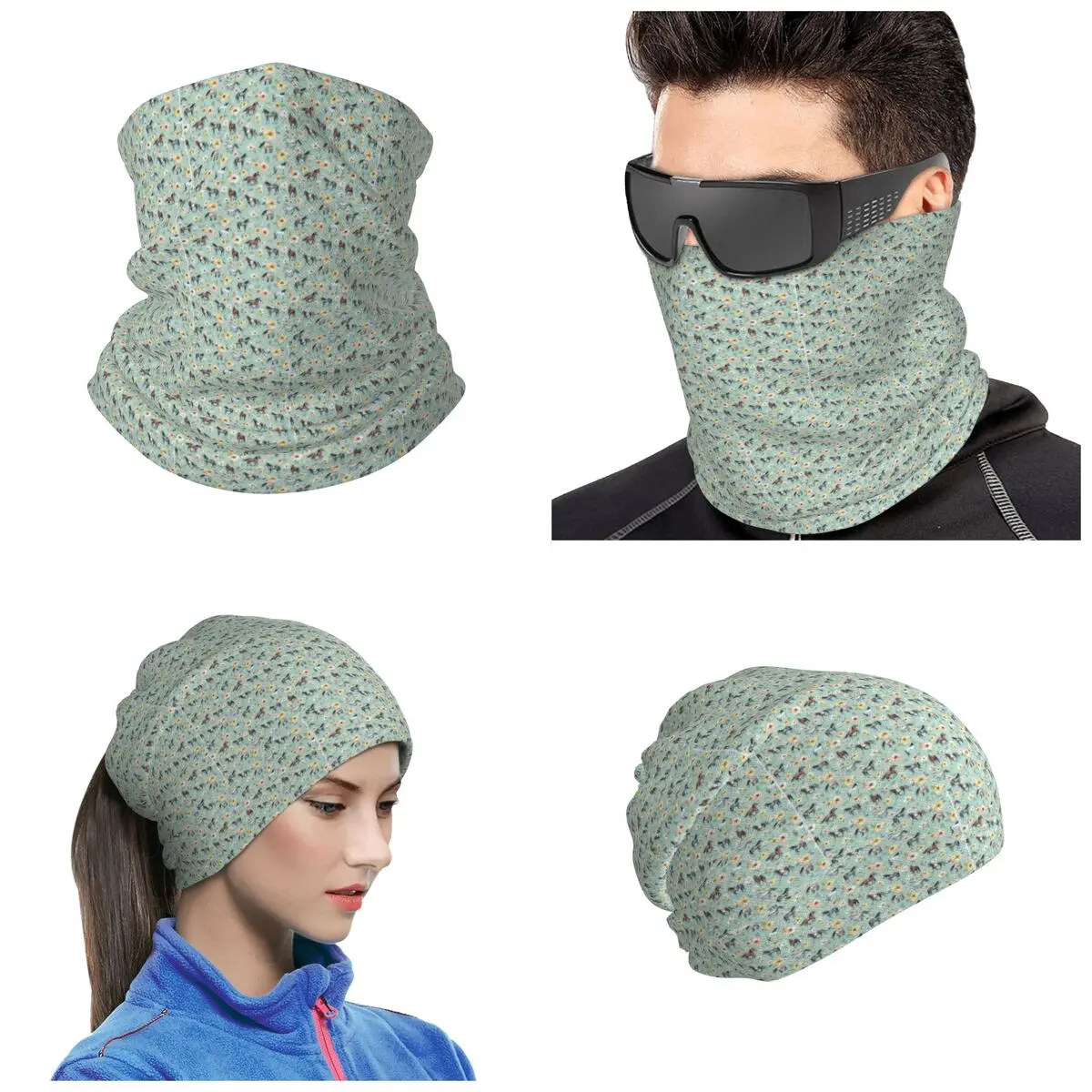 Caballos con flores, amanecer floral, azul, decoración de caballos, mochila, pañuelo para el cuello, máscara, bufanda, diadema cálida, transpirable para adultos